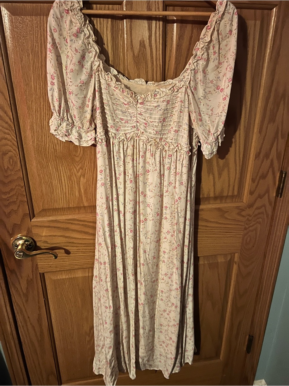 Auguste the Label Cream Floral Smocked Midi Dress with Pink Accents. Size 4.